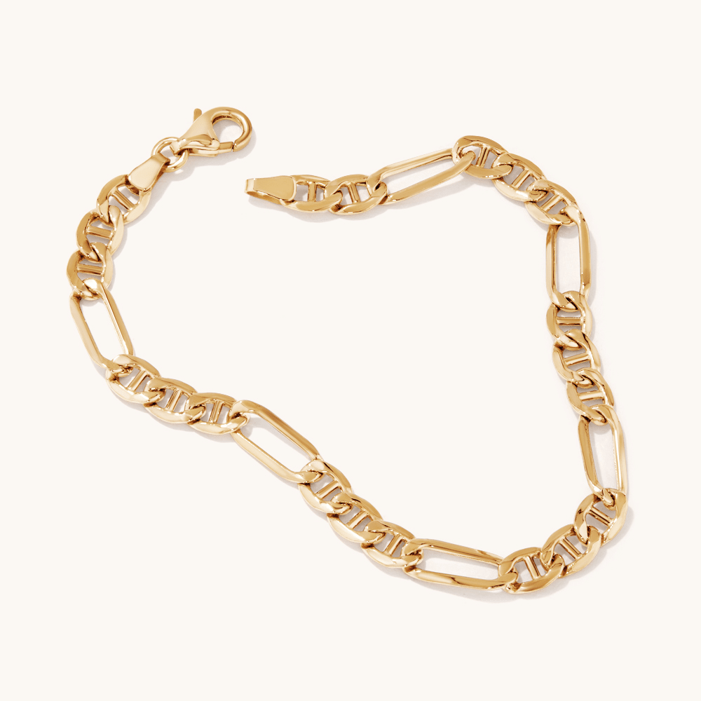 19cm Figaro Mariner Bracelet in 9kt Yellow Gold Bracelets Bevilles 