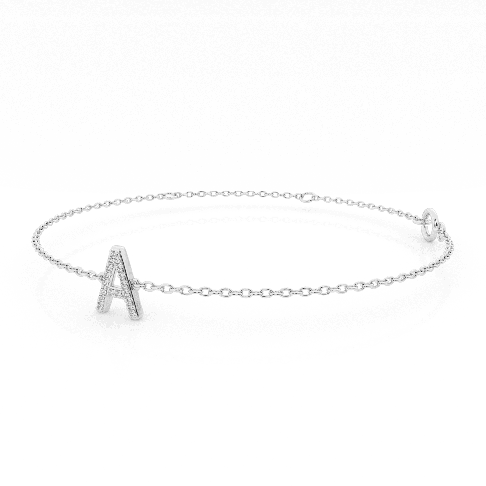 Diamond Initial A Slider Bracelet in Sterling Silver Bracelets Bevilles 