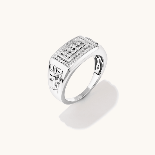 Miracle Surround Tablet Men's Ring with Diamonds in Sterling Silver Rings Bevilles 