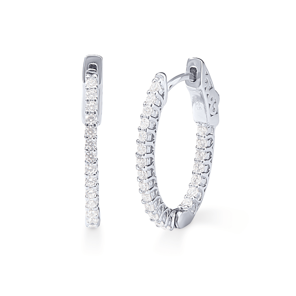 Oval Hoop Earrings with Cubic Zirconia in Sterling Silver Earrings Bevilles 