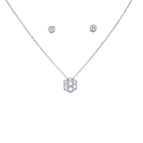 Flower Necklace and Stud Earrings Jewellery Set with Cubic Zirconia in Sterling Silver Bevilles 