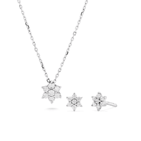 Flower Necklace and Stud Earrings Jewellery Set with Cubic Zirconia in Sterling Silver Bevilles 