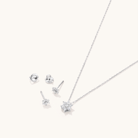 Flower Necklace and Stud Earrings Jewellery Set with Cubic Zirconia in Sterling Silver Bevilles 