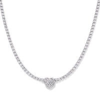 43cm 2mm Width Pave Heart Cubic Zirconia Tennis Necklace in Sterling Silver Pendants Bevilles 