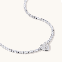 43cm 2mm Width Pave Heart Cubic Zirconia Tennis Necklace in Sterling Silver Pendants Bevilles 