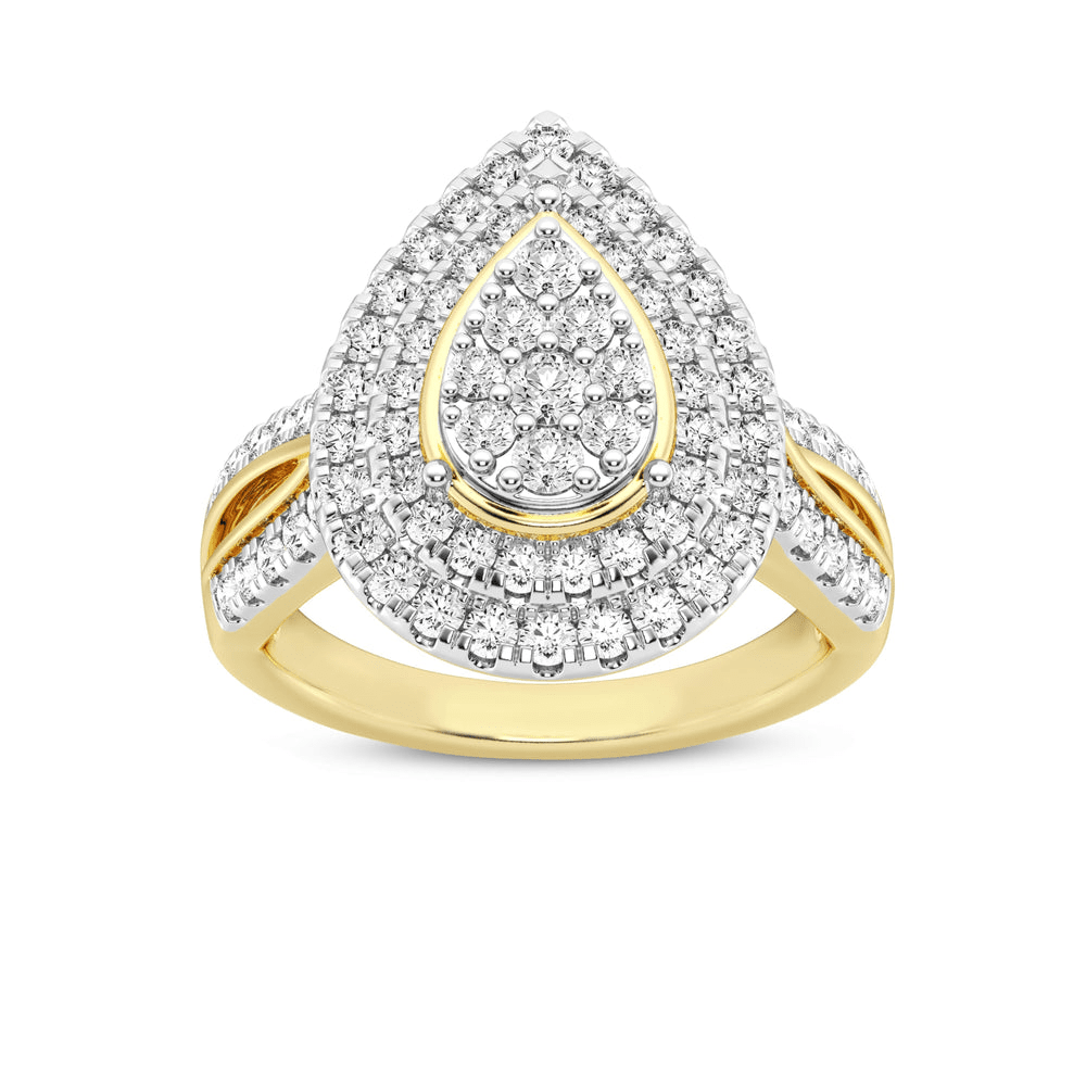 Double Pear Halo Ring with 1.00ct of Diamonds in 9ct Yellow Gold Rings Bevilles Jewellers 