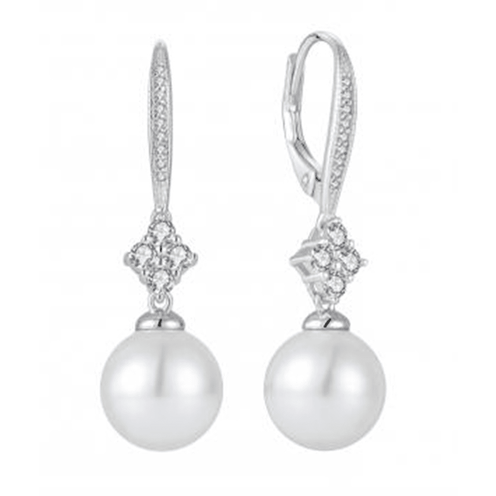 Synthetic Pearl Hoop Earrings with Cubic Zirconia in Sterling Silver Bevilles Jewellers 
