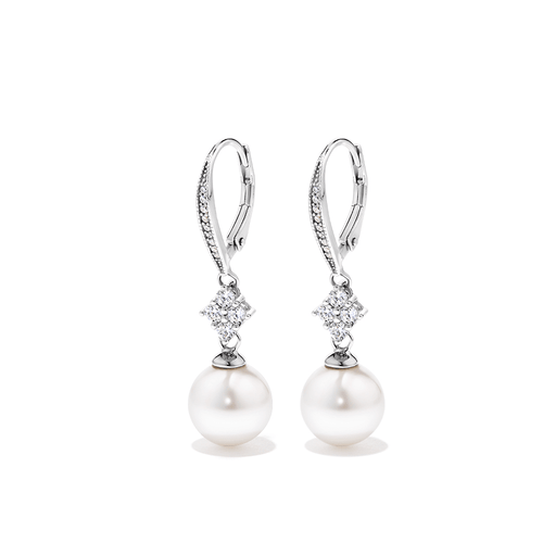 Synthetic Pearl Hoop Earrings with Cubic Zirconia in Sterling Silver Earrings Bevilles 