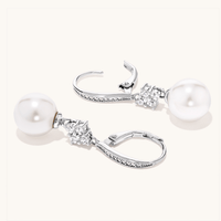 Synthetic Pearl Hoop Earrings with Cubic Zirconia in Sterling Silver Earrings Bevilles 