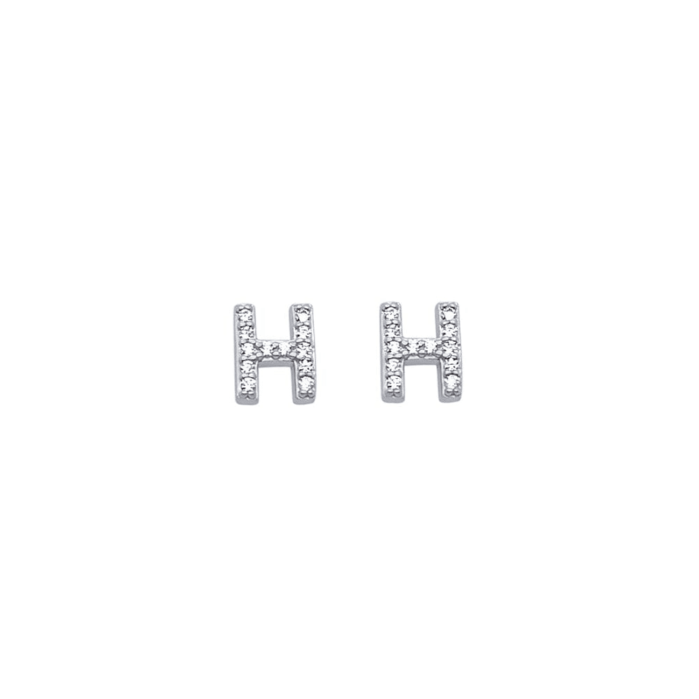 H Initial Stud Earrings with Cubic Zirconia in Sterling Silver Earrings Bevilles 