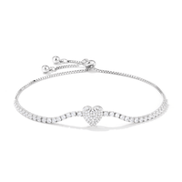 24cm 2mm Width Cubic Zirconia Pave Heart Tennis Bolo Bracelet in Sterling Silver Bracelets Bevilles 