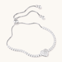 24cm 2mm Width Cubic Zirconia Pave Heart Tennis Bolo Bracelet in Sterling Silver Bracelets Bevilles 