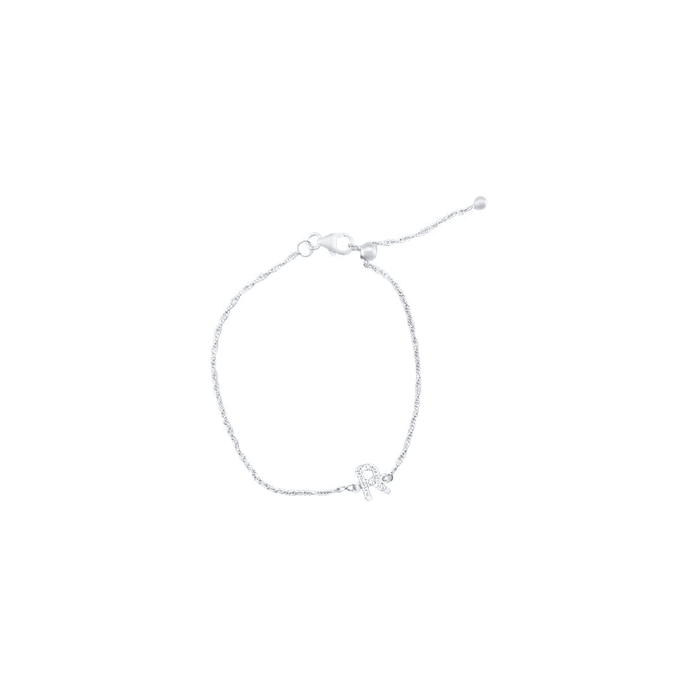 19cm Initial R Bracelet with Cubic Zirconia in Sterling Silver Bracelets Bevilles 