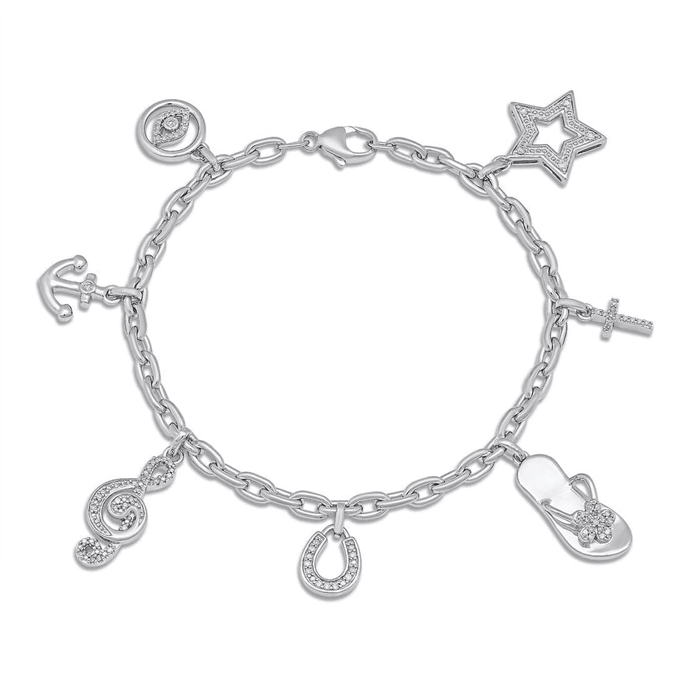 Seven Charm Bracelet with 1/3ct of Diamonds in Sterling Silver Bracelets Bevilles 