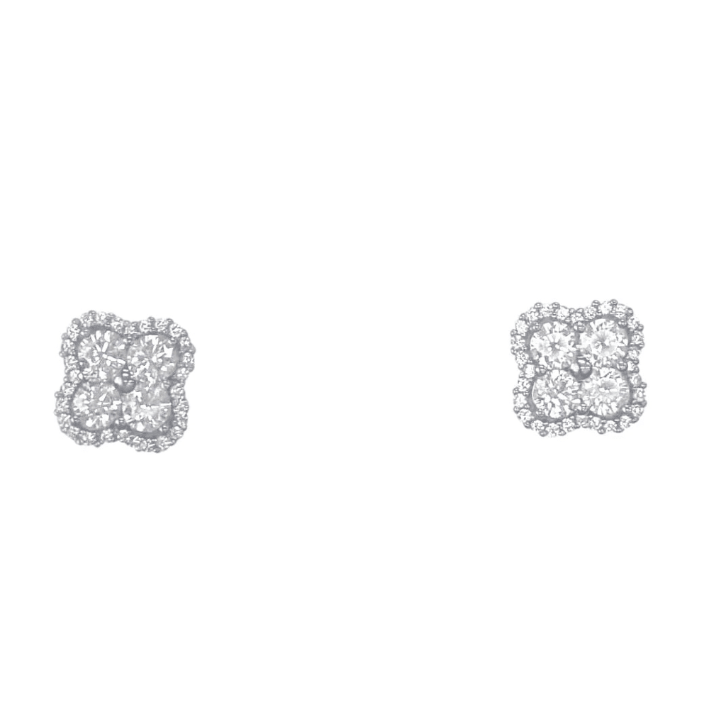 Clover Stud Earrings with Cubic Zirconia in Sterling Silver Earrings Bevilles 