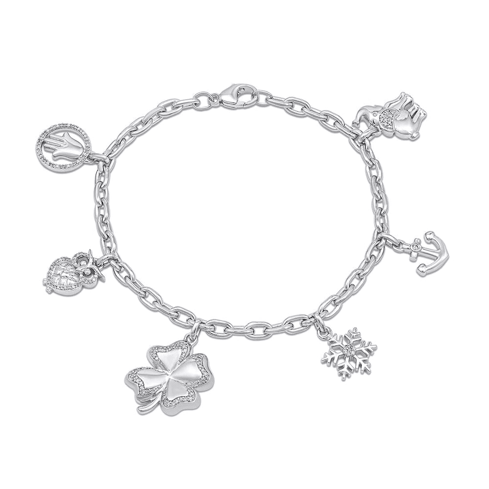 Good Luck Multi Charm Bracelet with 0.25tw of Diamonds in Sterling Silver Bracelets Bevilles 
