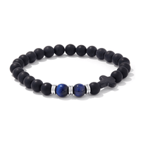 20cm Cross Bracelet with Black and Blue Beads in Stainless Steel Bracelets Bevilles 