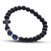 20cm Cross Bracelet with Black and Blue Beads in Stainless Steel Bracelets Bevilles 
