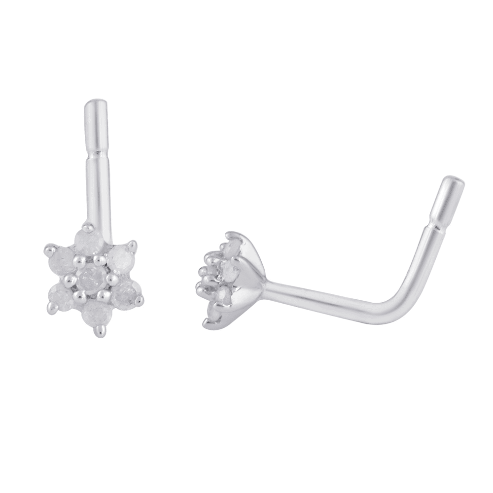 Diamond Set Flower Nose Ring Pin in Sterling Silver Bevilles 