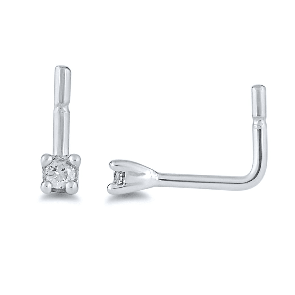Diamond Set Nose Ring Pin in Sterling Silver Bevilles 