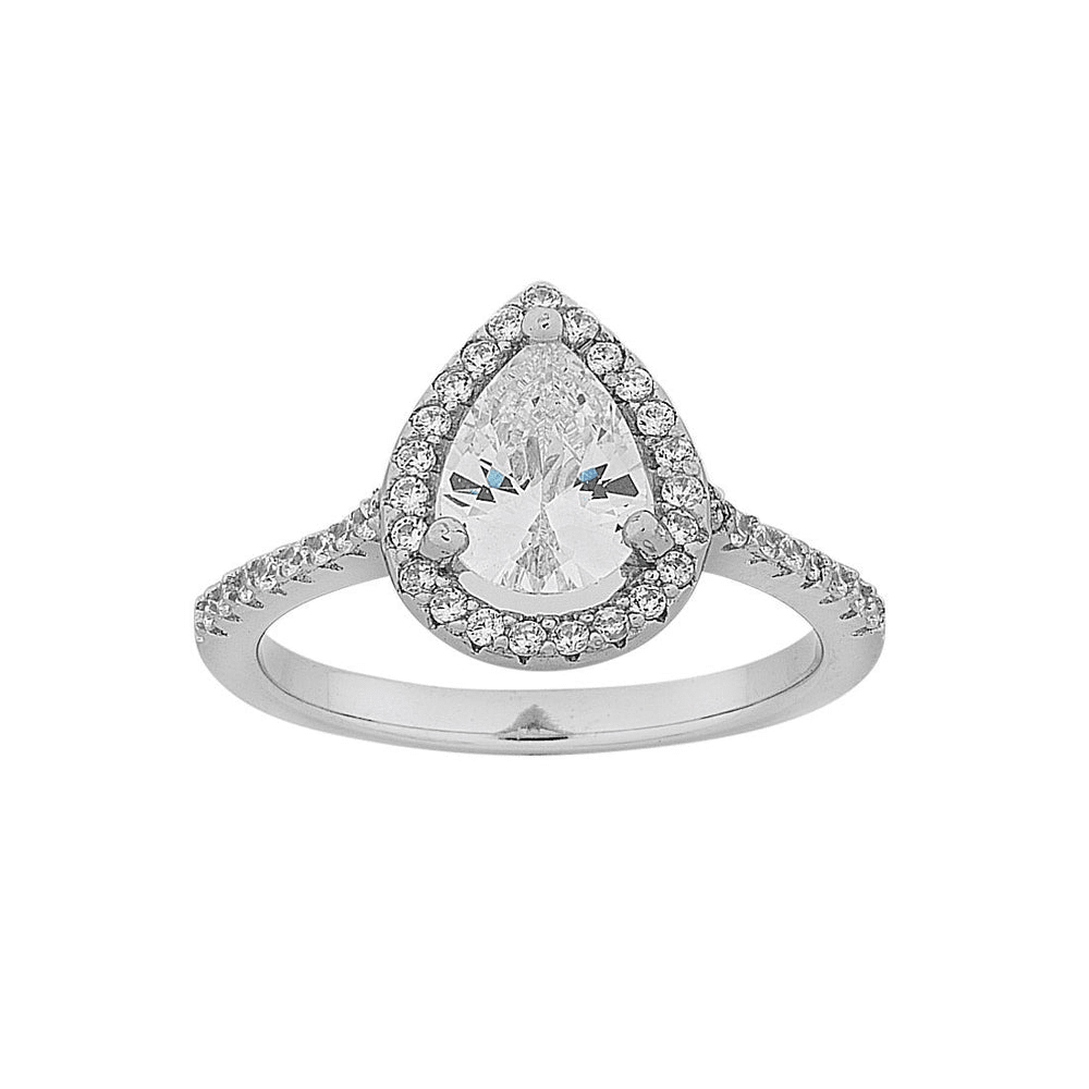 Sterling Silver Pear Cubic Zirconia Halo Ring Rings Bevilles 