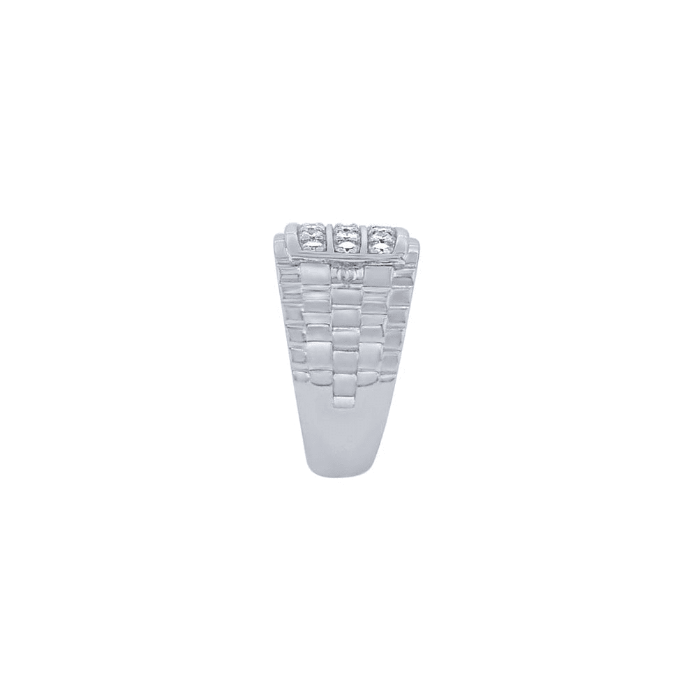 Three Row Patterned Ring with Cubic Zirconia in Sterling Silver Rings Bevilles 