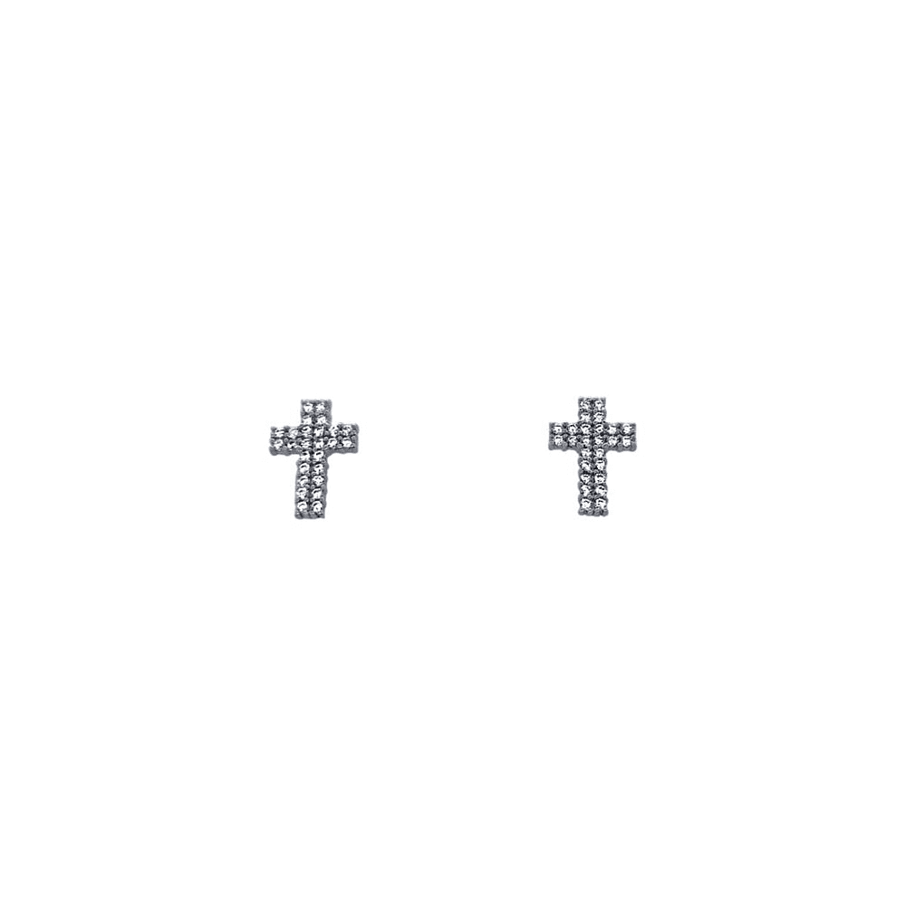 Cross Stud Earrings with Cubic Zirconia in Sterling Silver Earrings Bevilles 