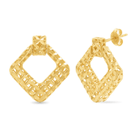 Athena Filigree Square Hoops in 9kt Yellow Gold Earrings Bevilles 