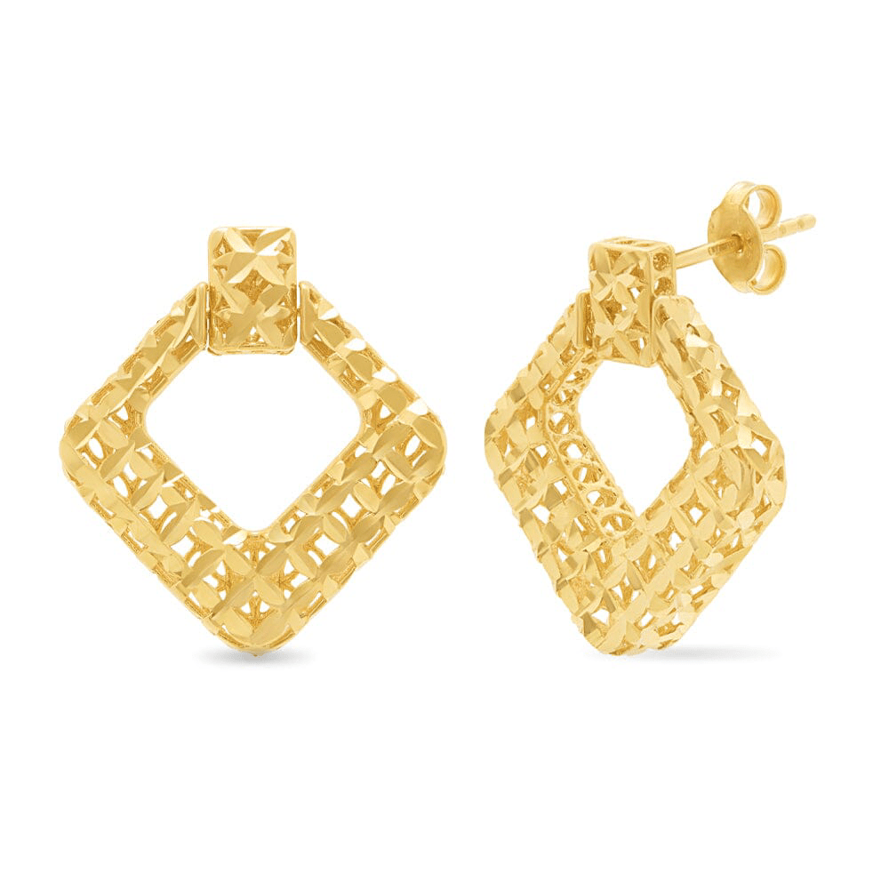Athena Filigree Square Hoops in 9kt Yellow Gold Earrings Bevilles 