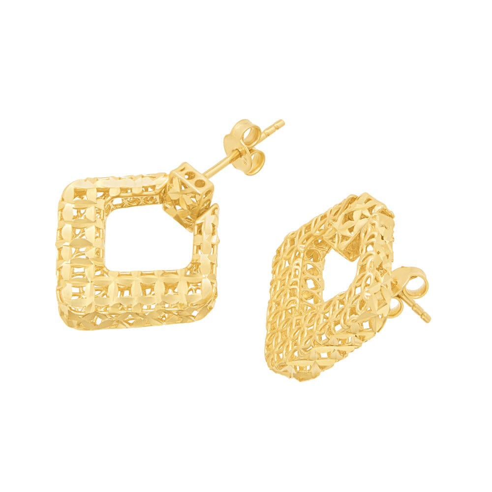 Athena Filigree Square Hoops in 9kt Yellow Gold Earrings Bevilles 
