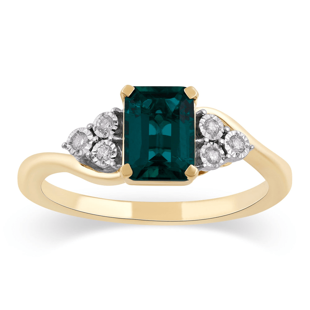 Created Emerald Ring with 0.05tw of Diamonds in 9kt Yellow Gold Rings Bevilles 