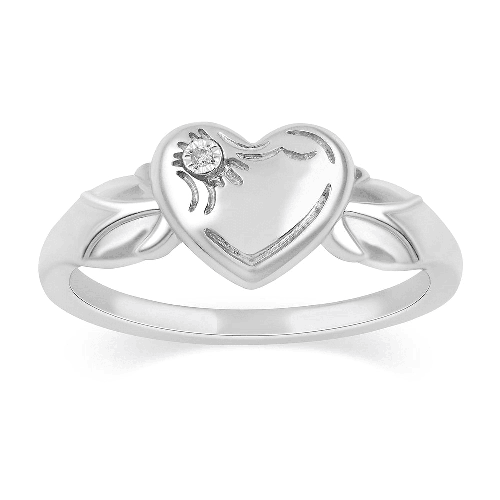 Diamond Set Heart Signet Ring in Sterling Silver Rings Bevilles 