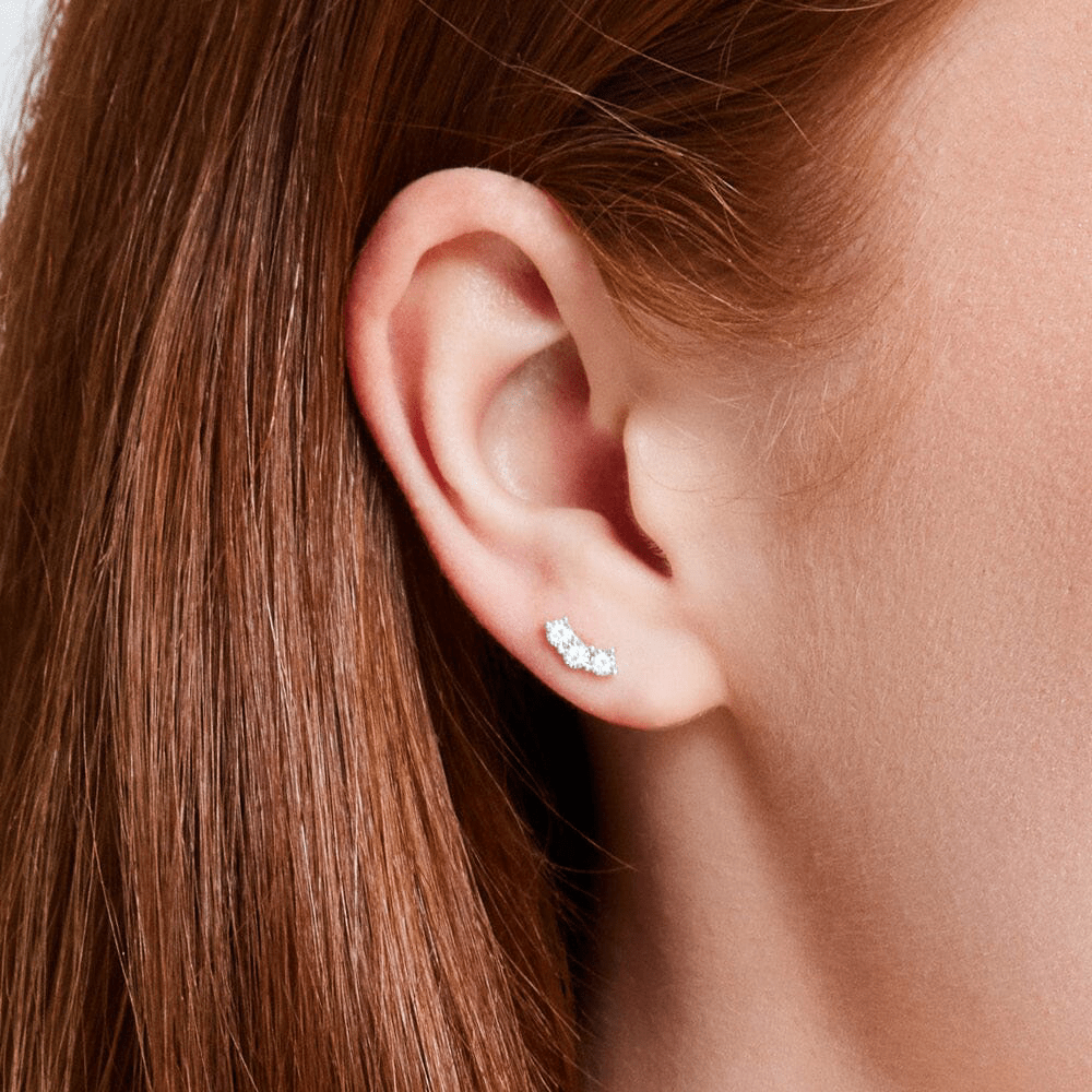 Station Climber Stud Earrings with 0.10tw of Diamonds in 9kt Yellow Gold Earrings Bevilles 