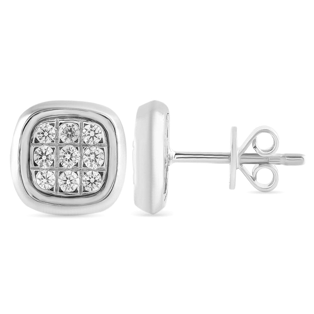 Bezel Set Cushion Look Stud Earrings with 0.10tw of Diamonds in Sterling Silver Earrings Bevilles 