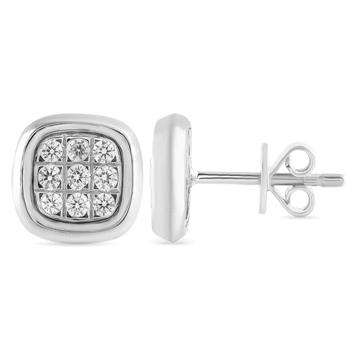 Bezel Set Cushion Look Stud Earrings with 0.10tw of Diamonds in Sterling Silver Earrings Bevilles 