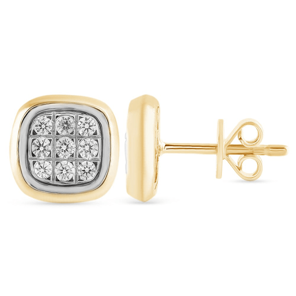Cushion Stud Earrings with 0.10tw of Diamonds in 9kt Yellow Gold Earrings Bevilles 