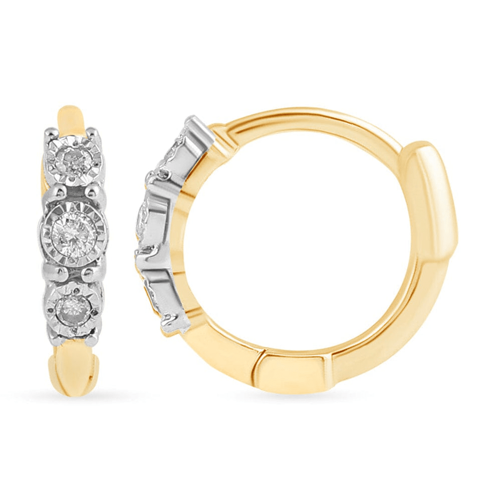 Diamond Set Station Huggie Hoop Earrings in 9kt Yellow Gold Earrings Bevilles 