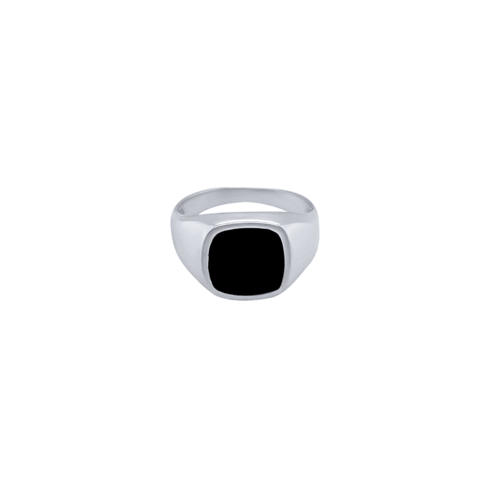 Men's Signet Ring with Black Centre in Sterling Silver Rings Bevilles 