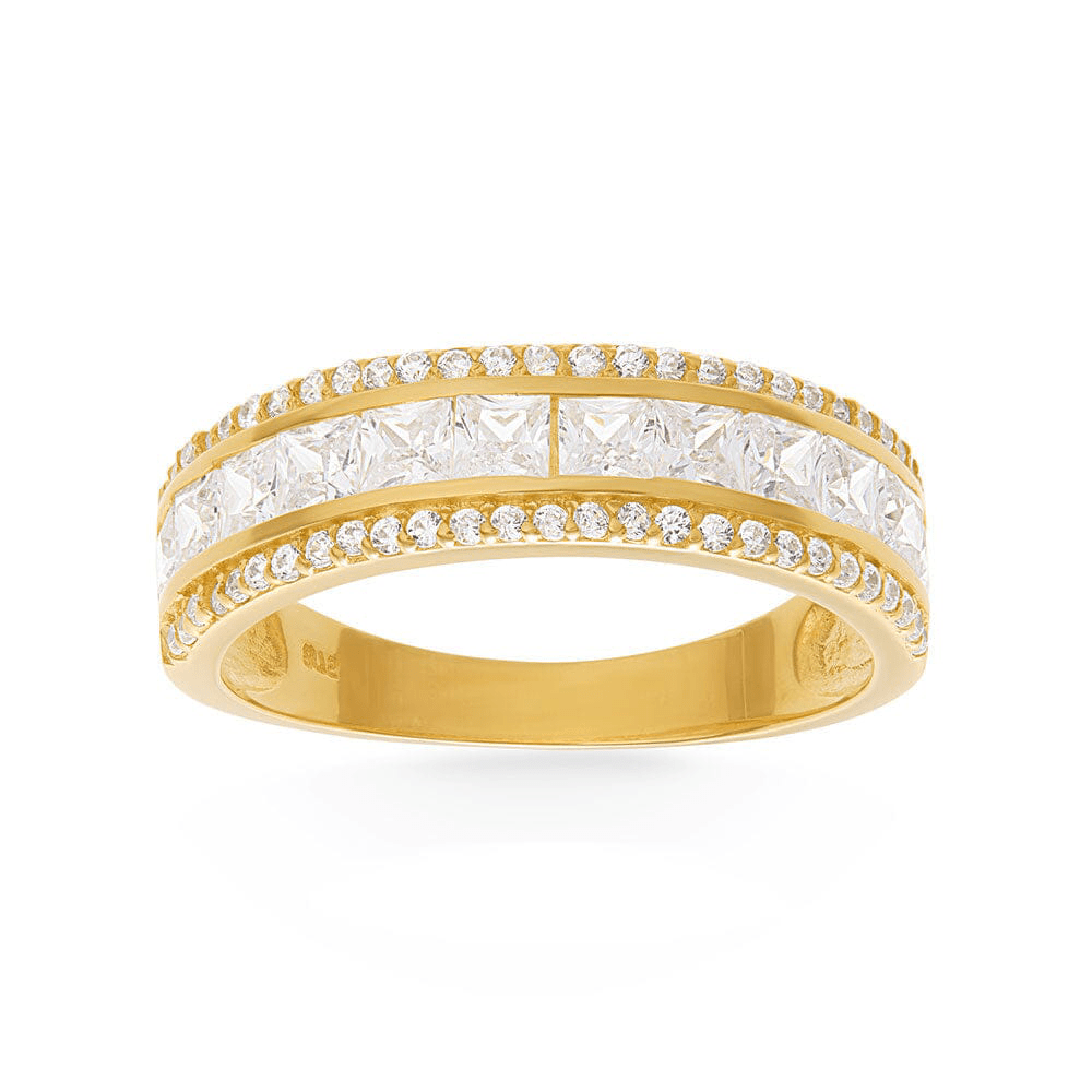 3 Row Ring with Cubic Zirconia in 9ct Yellow Gold Rings Bevilles Jewellers 