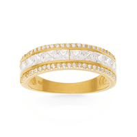 3 Row Ring with Cubic Zirconia in 9ct Yellow Gold Rings Bevilles Jewellers 