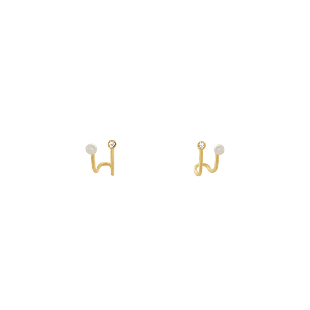 Pearl and Cubic Zirconia Cuff Stud Earrings in 9kt Yellow Gold Earrings Bevilles 