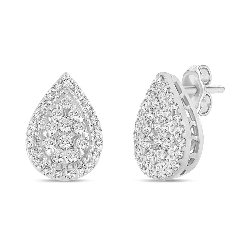Pear Shaped Halo Stud Earrings with 0.25tw of Diamonds in 9kt White Gold Earrings Bevilles 