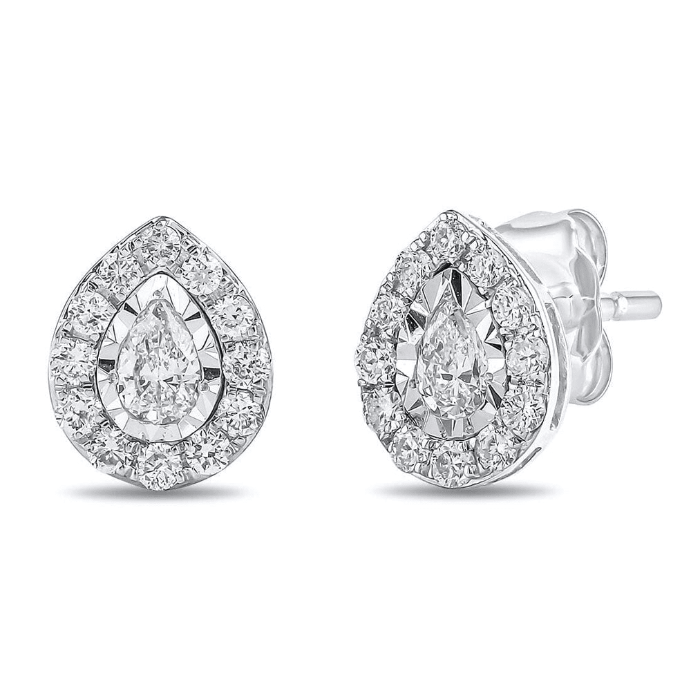 Meera Pear Halo Stud Earrings with 0.35tw of Laboratory-Grown Diamonds in 9kt Yellow Gold Earrings Bevilles 