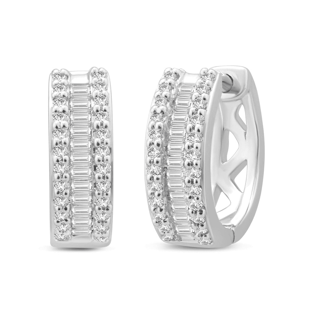 Baguette Channel Huggie Hoop Earrings with 0.20tw of Diamonds in 9kt White Gold Earrings Bevilles 