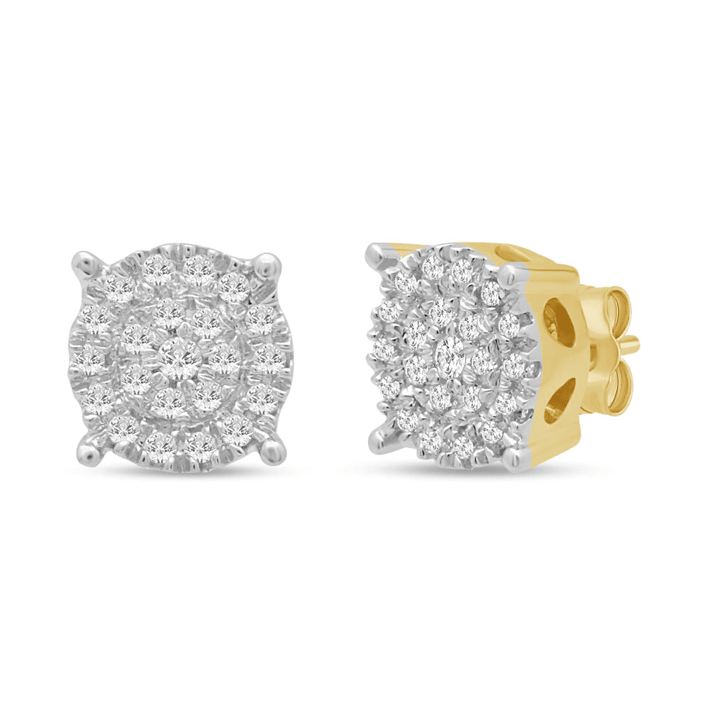 Cluster Stud Earrings with 0.12tw of Diamonds in 9kt Yellow Gold Earrings Bevilles 