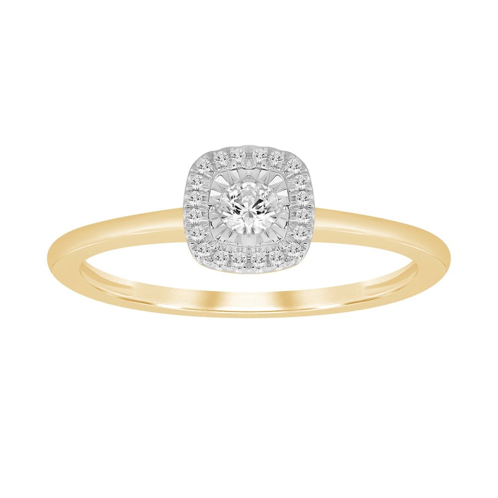 Halo Square Look Solitaire Ring with 0.10tw of Diamonds in 9kt Yellow Gold Rings Bevilles 