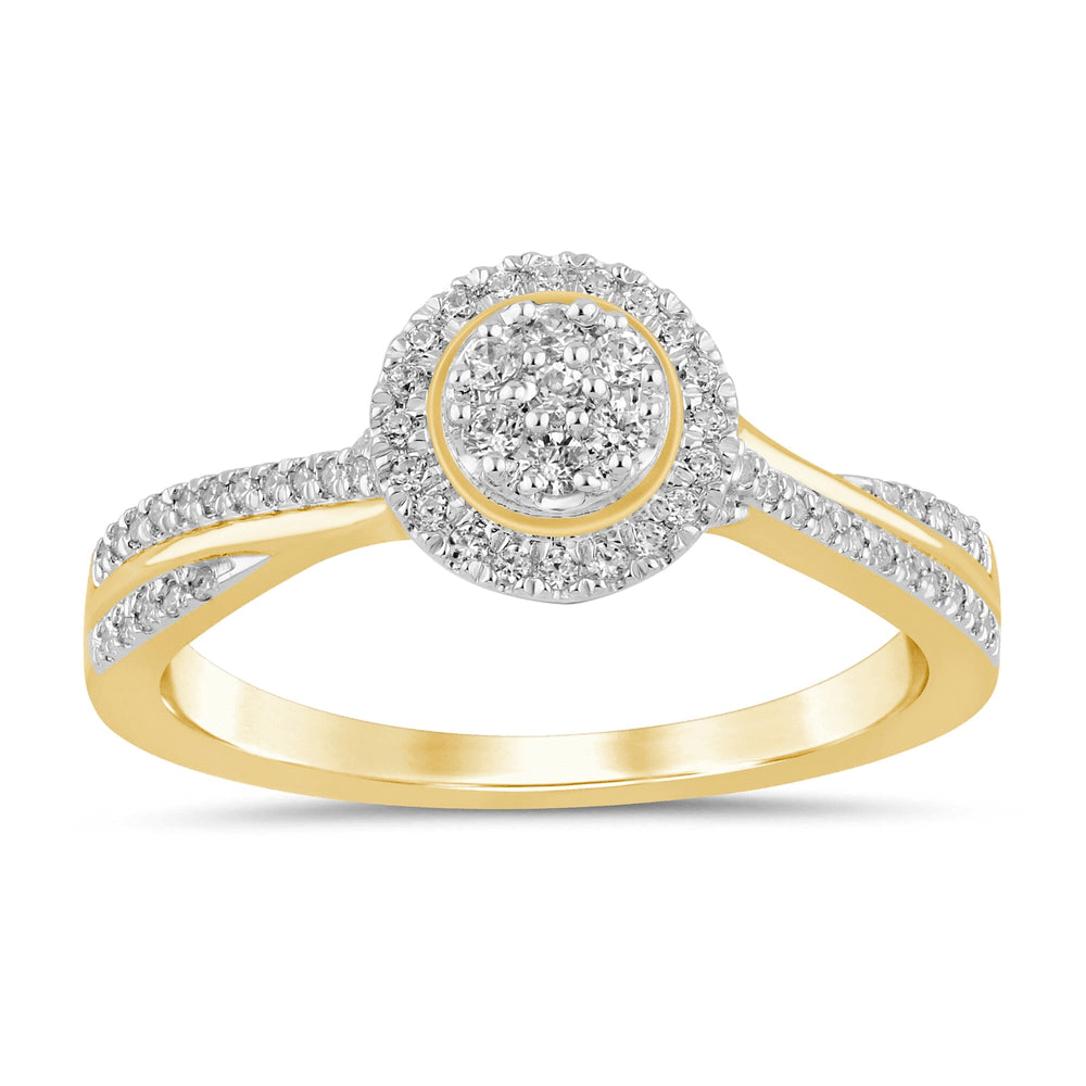 Halo Ring with 0.25tw of Diamonds in 9kt Yellow Gold Rings Bevilles 
