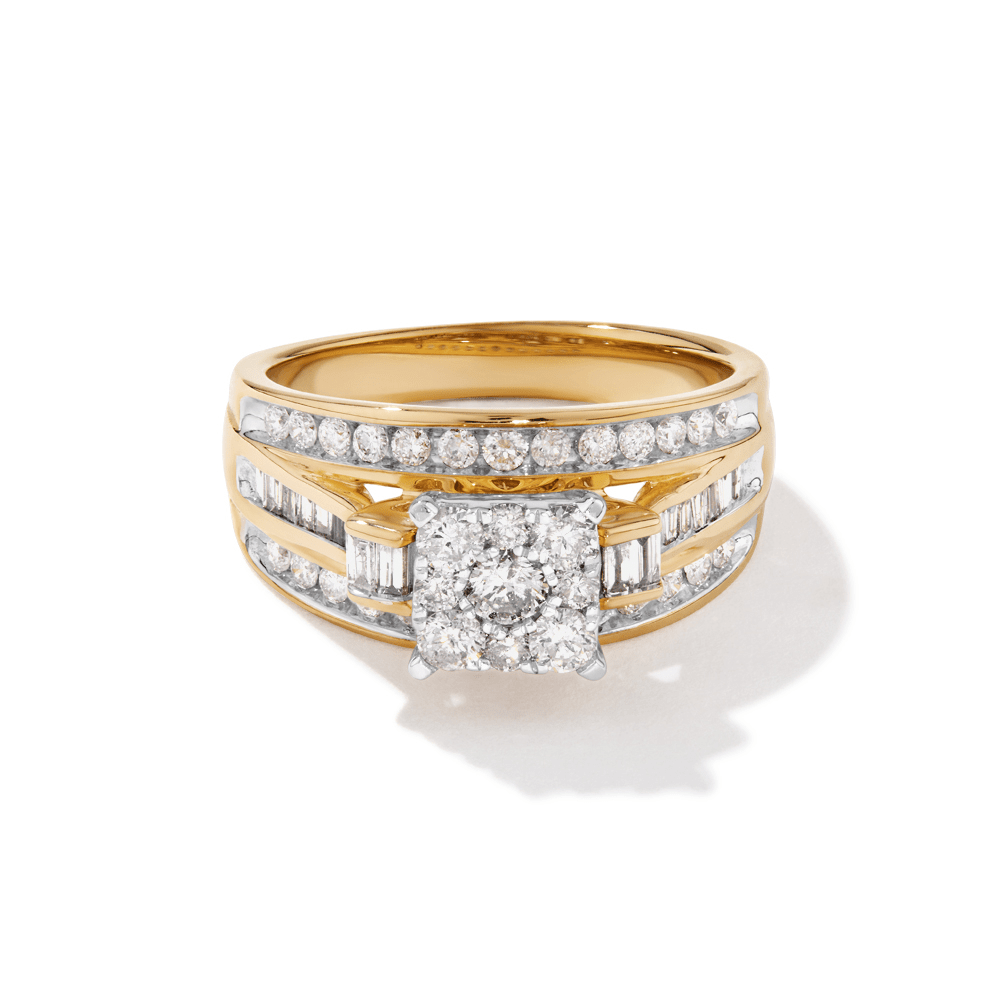 Cluster Square Shoulder Ring with 1.00tw of Diamonds in 9kt Yellow Gold Rings Bevilles 