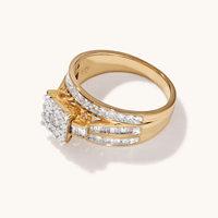 Cluster Square Shoulder Ring with 1.00tw of Diamonds in 9kt Yellow Gold Rings Bevilles 