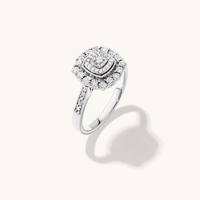 Fancy Surround Cushion Shaped Ring with 0.15tw of Diamonds in Sterling Silver Rings Bevilles 